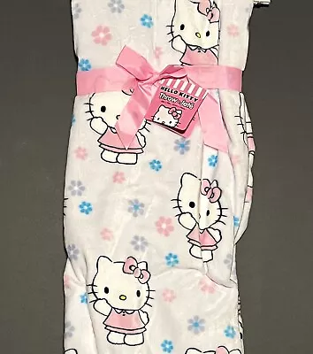 Hello Kitty Throw Blanket Spring Easter Blue Pink Flowers Plush Fleece 50X 70” • $54.69