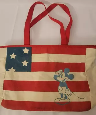 VTG Disney Mickey Mouse Canvas Stripped Tote Bag 17  US Flag • $24.95