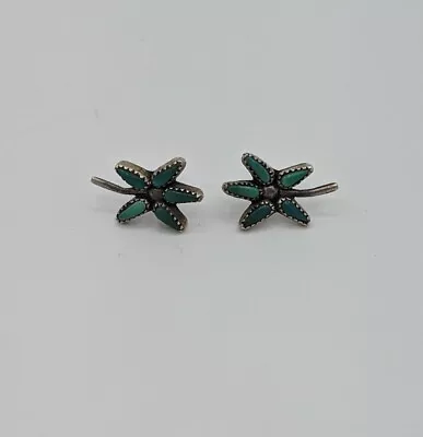 Vintage Silver Zuni Turquoise Flower Earrings Pierced Native American • $34.95