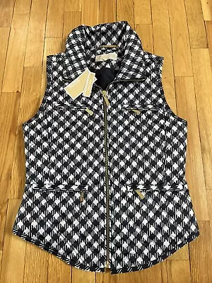 Michael Kors Womens Size S Puffer Vest Blue & White Checkered Gold Logo W/Tags • $50