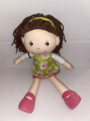HABA Coco 12  Soft Doll With Brown Hair Embroidered Face Floral Dress • $18