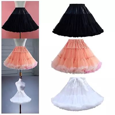 Women's Layered Tulle Petticoat Half Slip Chiffon Ruffles Hoopless For Lolita • £13.02