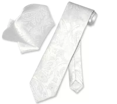 Vesuvio Napoli Off-White PAISLEY NeckTie Handkerchief Matching Mens Neck Tie Set • $13.95