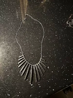 Silver Coloured Unusual Costume Jewellery Necklace With Thin Metal Pieces • £1.50