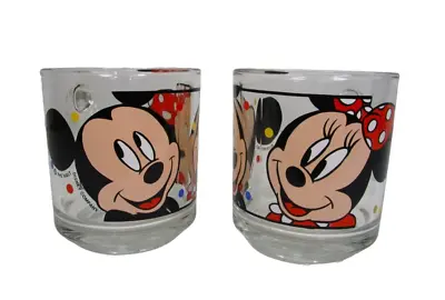 Walt Disney Mickey Minnie Mouse Anchor Hocking Glass Handled Mugs Set Of 2 Mugs • $19.87