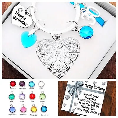 16th 18th 21st Birthday Gift Birthstone Heart Locket Round Keyring Box/card • £4.75