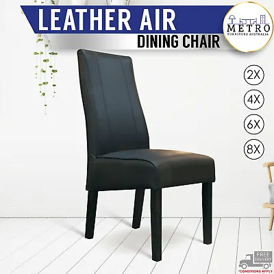 2468 Leather Air Black Dining Chair With Solid Timber DarkEspresso Legs • $1832.40