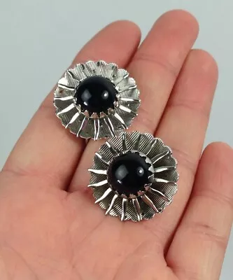 Sarah Coventry Earrings Modernist Round Starburst Atomic Black MCM Vintage  • $12