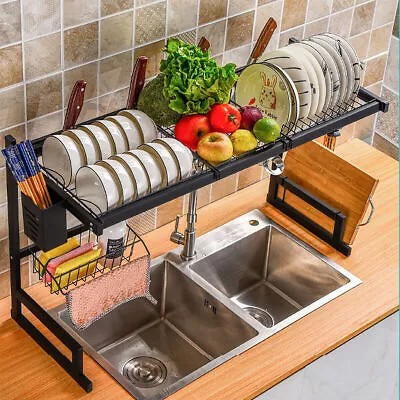 2-Tiers Adjustable Large Capacity Dish Drying Rack Over-The-Sink Space-Saving US • $40.99