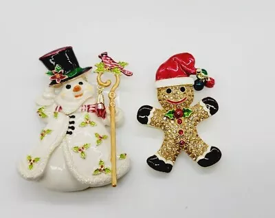 KIRKS FOLLY Christmas LOT Snowman Gingerbread Man Necklace Pin Pendant Gold Tone • $87.30