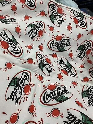 Coca Cola Vintage Fabric Coca Cola Script & Bottle Cap Splash 37  X 45  Flannel • $6.99