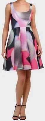 Nwt Milly Multi Printed Bias Tucked Fit & Flare Sleeveless Dress Size 6 $695 • $119.99