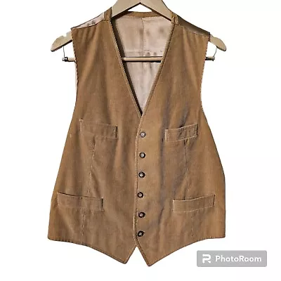 Vintage Menswear Corduroy Vest Size 44 (L) Tan Buttons Western USA Groom Boho  • $42