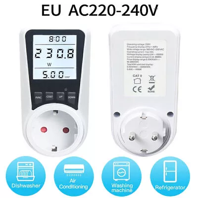 EU Power Meter Wattmeter Electricity Meter Socket Energy Monitor Power Consumpti • $27.08