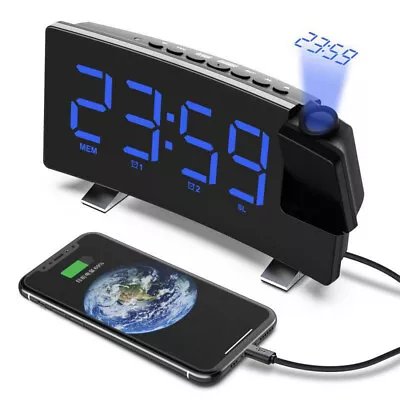 LED Digital Alarm Clock Projection Snooze Radio Time Temperature Projector Clock • $38.79