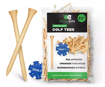 New 1000 Bamboo Golf Tees 7x Stronger Than Wood 3-1/4  Height - PGA Approved • $31.99