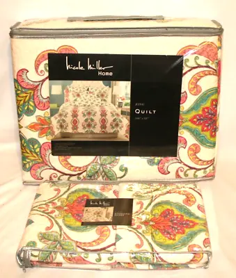 Nicole Miller Home King Pink & Green Floral Paisley Cotton Reversible Quilt NEW • $104.90