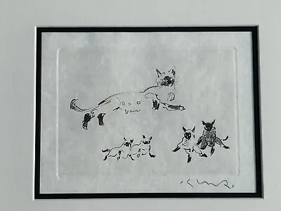 Listed Indian Artist KAIKO MOTI Signed Original Etching Aquatint 'Cats' • $150