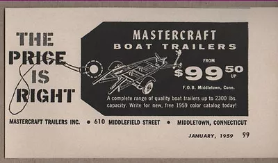 1959 Vintage Ad Mastercraft Boat Trailers MiddletownConnecticut  • $8.67