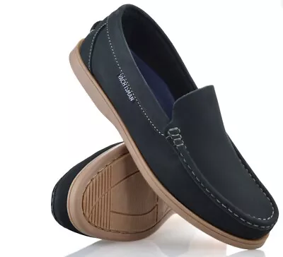 Mens Leather Slip On Boat Deck Casual Walking Driving Moccasin Loafer Shoes Size • £27.99