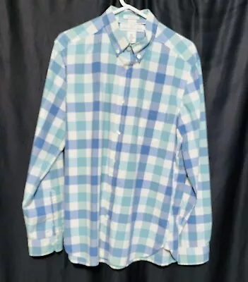 H&M L.O.G.G. Men’s Size M Blue Green White Plaid Long Sleeve Button Up Shirt • $12.99