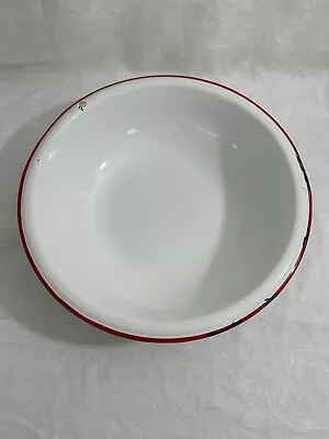 Vintage Enamelware Classic Style 12 Inch Wash Basin White W/Red Trim • $20