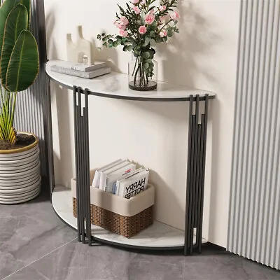 White Sintered Stone Console Table Practical Side End Table Strong Metal Poles • £115.95