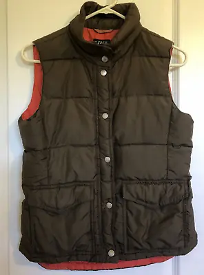 J Crew Puffer Down Vest Women’s XS Green Orange Quilted Sleeveless Full Zip Snap • $30