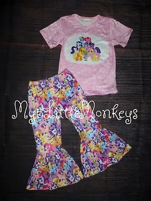 NEW Boutique My Little Pony Bleached Shirt Girls Bell Bottom Outfit Set • $6.99