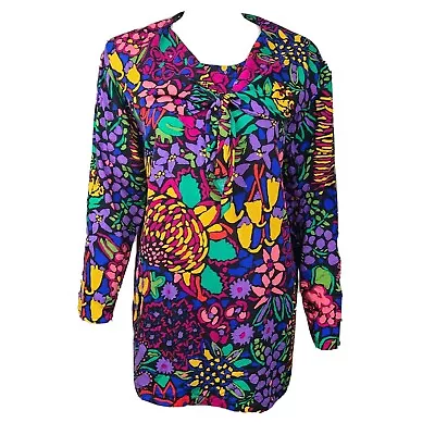 £69.54 • Buy ART TO WEAR By KEN DONE Multicolored Floral Long Sleeve Top Womens Size L Large