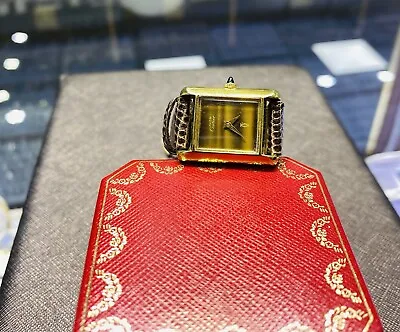 Must De Cartier Rectangle Watch W/Tiger Eye Style Dial 18K Gold Plated Pre-Owned • $1850