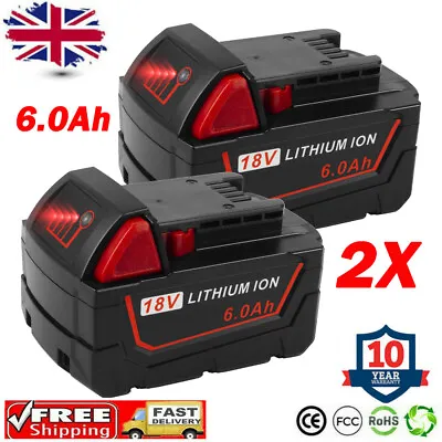 2X 6.0AH For Milwaukee For M18 18V Lithium Battery Lithium 48-11-1860 48-11-1852 • £33.99
