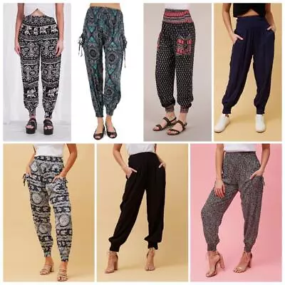 Caroline Morgan Harem Pants Women Casual Baggy Hippie Bohemian Yoga Travel Beach • $23.95