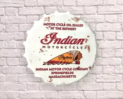 Indian MotorCycle Metal Sign Bottle Top Bike Oil Vintage Retro Wall Display 30cm • £10.95