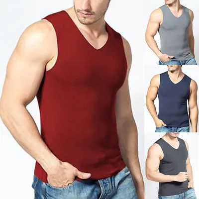 Men's Sleeveless Thermal Underwear Plus Velvet Padded V-neck T-shirt Bottoming . • $11.76