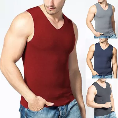 Men's Sleeveless Thermal Underwear Plus Velvet Padded V-neck T-shirt Bottoming • $11.75