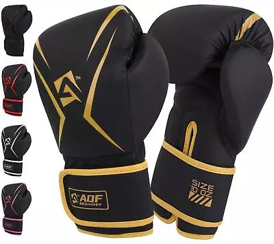 AQF Boxing Gloves Training Leather Mitt Sparring Muay Thai Punch Bag Kickboxing • £19.99