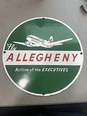 VINTAGE ALLEGHENY AIRLINES PORCELAIN SIGN Cessna Boeing American Pan Am 12” • $165