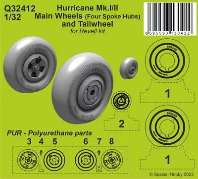 CMK Q32412 1:32 Hawker Hurricane Mk.I/II Main Wheels (Four Spoke Hubs) & Tailwhe • £8.91