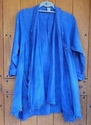 Maria De Guadalajara LG  Blue Tie Dye  Lagenlook Open Over-Blouse Top Jacket EUC • $28