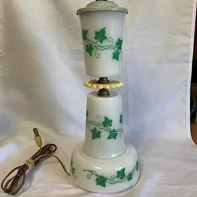 Vintage Milk Glass  Electric Table Lamp Ivy Design Working • $19.99