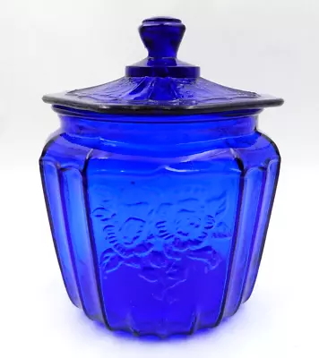 Vintage Mayfair Cobalt Blue Open Rose Pattern Biscuit Jar With Lid • $28.95