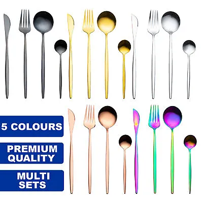 Premium Modern Cutlery Set Finest Quality Polished Stainless Steel 5 Colours • £10.99
