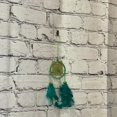 Green Naturals Handmade Dream Catcher Feather Beads Ring For Home Car Décor • £3