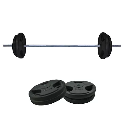 40kg Rubber Coated Ez Grip Cast Iron Weight Plate + 150cm Barbell Bar Weight Set • $176.04