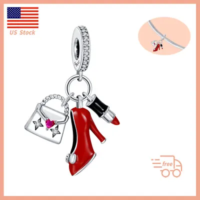 New 925 Sterling Silver Handbag Heels Lipstick Dangle Charm For Charm Bracelets • $19.98