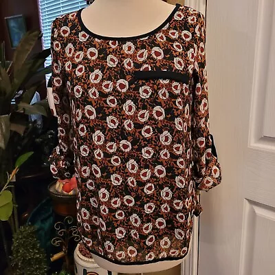 £23.29 • Buy Stitch Fix Top Blouse Popover Brown Floral Small Boho Bohemian Peasant Career