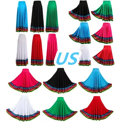 US Women Pleated Skirts Spanish Folklorico Mexican Folk Dance Performance Skirt • $20.99