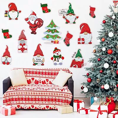 Merry Christmas Wall Decals Cute Gnomes Santa Claus Stickers For Christmas Decor • $19.44