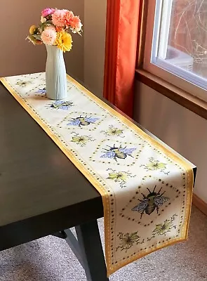 FREE SHIP Spring Summer Golden Yellow Vintage Bees Floral 72  Table Runner New • $13.99